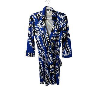 Diane Von Furstenberg Celeste Wrap Romper Womens 12 Blue Black Leaf Silk Jersey